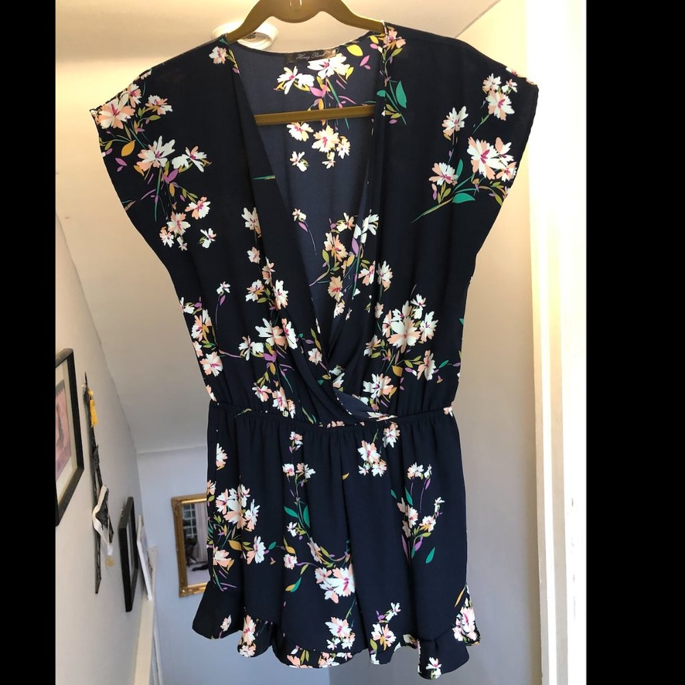 Honey Punch Navy Blue Flower Romper
